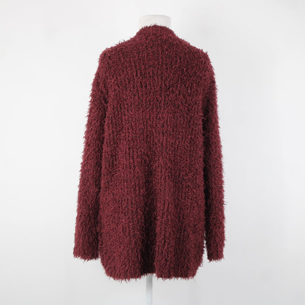 Kensie Sz S Burgundy Red Black Long Sleeve Polyester Acrylic Wrap Sweater
