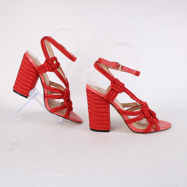 Cabi Heels Tip Toe Sz 7 M Hibiscus Red Knotted Rope Detail Polyester 4" Heels
