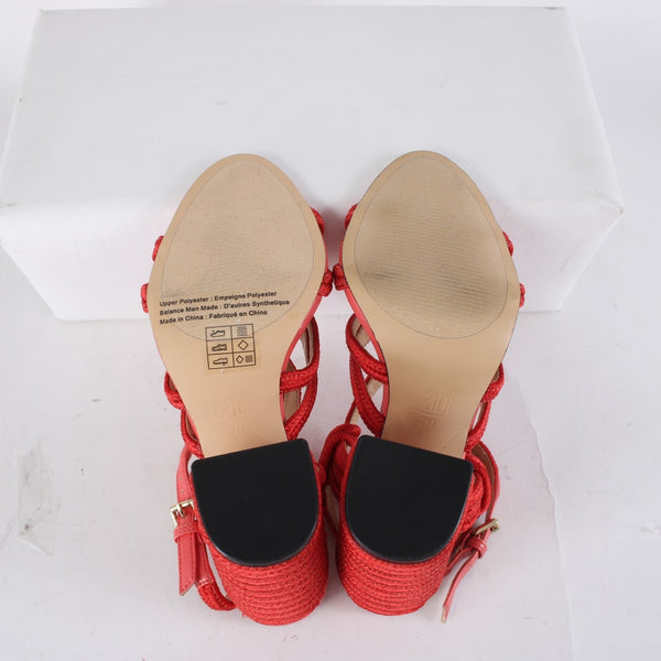 Cabi Heels Tip Toe Sz 7 M Hibiscus Red Knotted Rope Detail Polyester 4" Heels