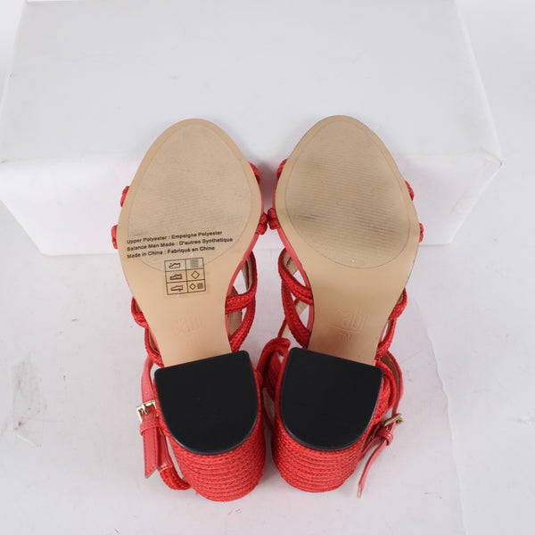Cabi Heels Tip Toe Sz 7 M Hibiscus Red Knotted Rope Detail Polyester 4" Heels