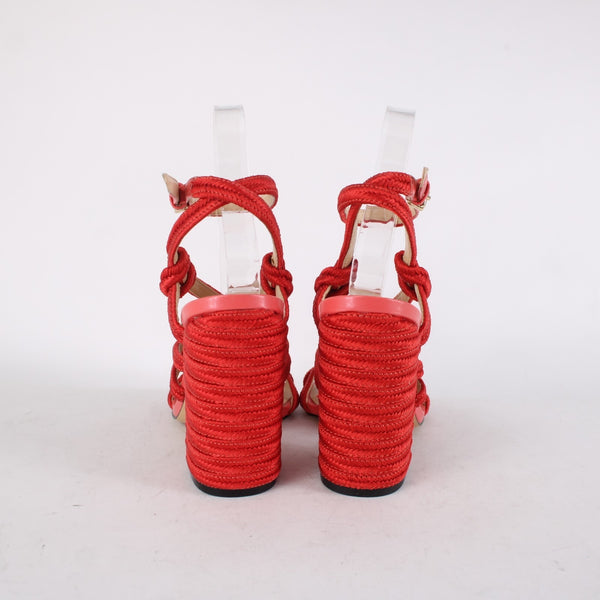 Cabi Heels Tip Toe Sz 7 M Hibiscus Red Knotted Rope Detail Polyester 4" Heels