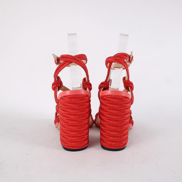Cabi Heels Tip Toe Sz 7 M Hibiscus Red Knotted Rope Detail Polyester 4" Heels