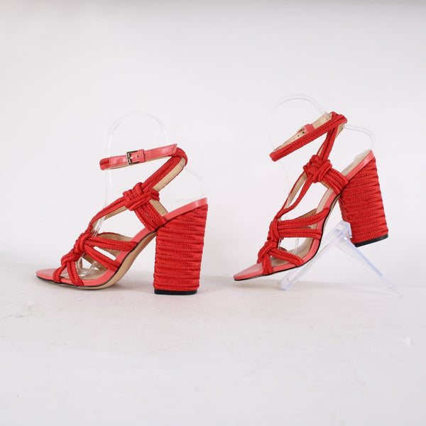 Cabi Heels Tip Toe Sz 7 M Hibiscus Red Knotted Rope Detail Polyester 4" Heels