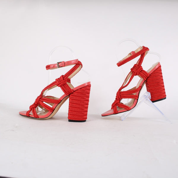 Cabi Heels Tip Toe Sz 7 M Hibiscus Red Knotted Rope Detail Polyester 4" Heels