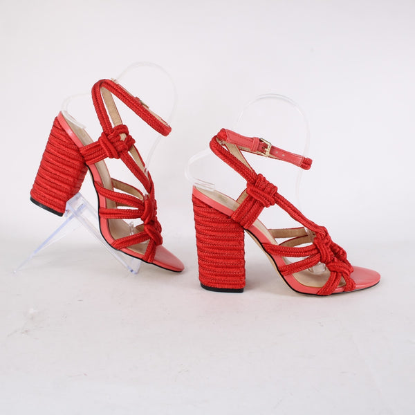 Cabi Heels Tip Toe Sz 7 M Hibiscus Red Knotted Rope Detail Polyester 4" Heels