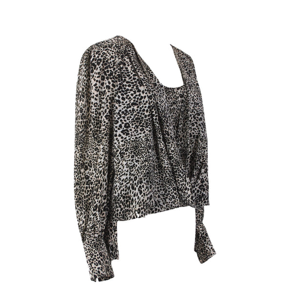 Bcbg Maxazria Top Sz S Black Brown Animal Print Draped Front 100% Polyester Top