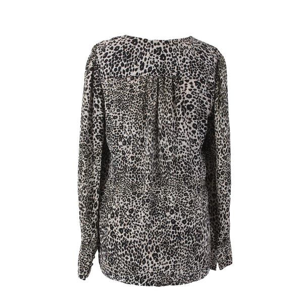Bcbg Maxazria Top Sz S Black Brown Animal Print Draped Front 100% Polyester Top