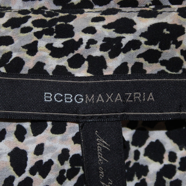 Bcbg Maxazria Top Sz S Black Brown Animal Print Draped Front 100% Polyester Top