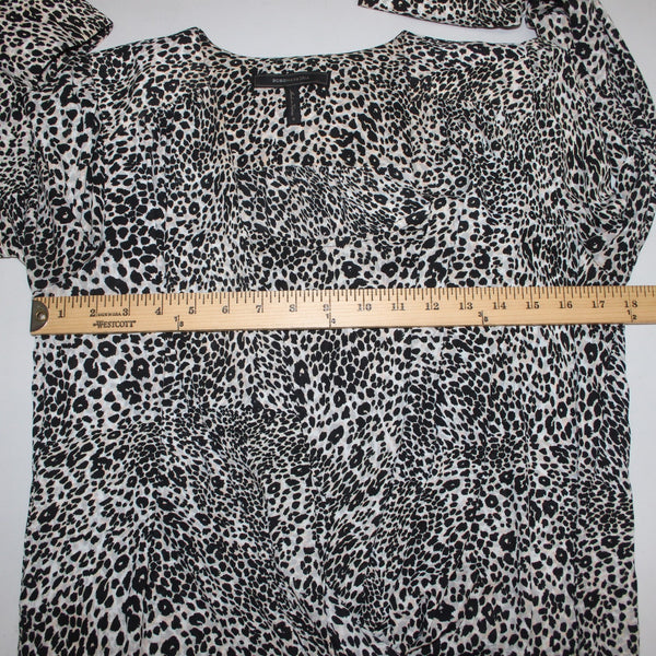 Bcbg Maxazria Top Sz S Black Brown Animal Print Draped Front 100% Polyester Top
