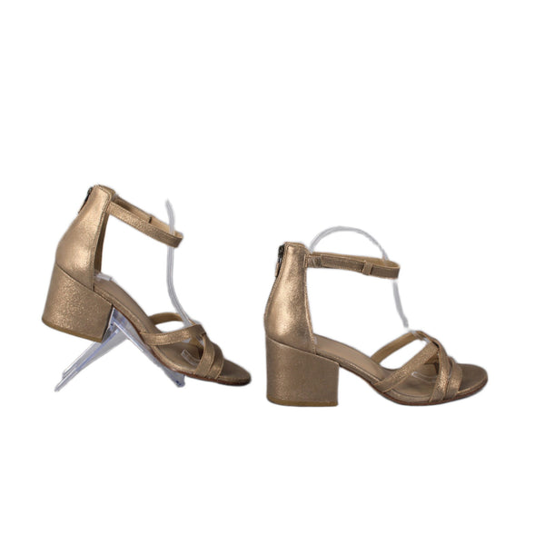 Eileen Fisher Heels Sz 9 Bronze Adjustable Ankle Strap Open Toe Leather 3" Heels