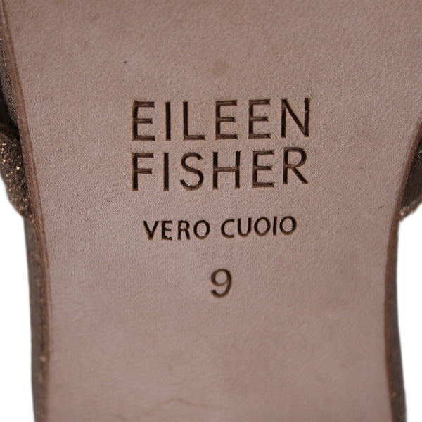 Eileen Fisher Heels Sz 9 Bronze Adjustable Ankle Strap Open Toe Leather 3" Heels