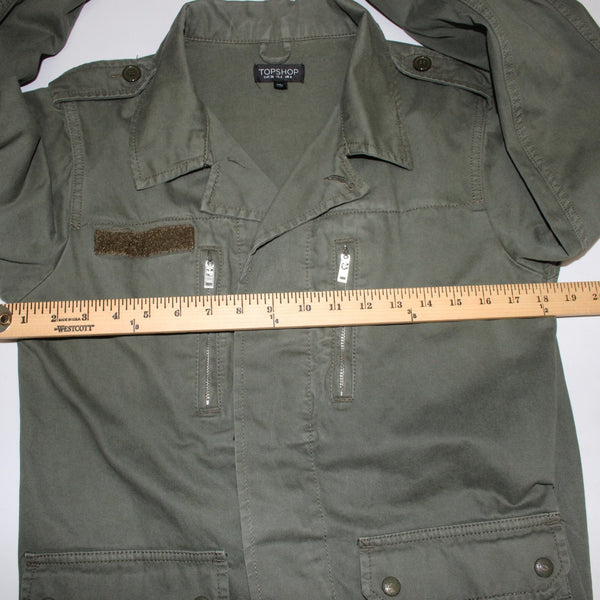 Top Ship Jacket Sz 4 Green Pockets Collared Denim 100% Cotton AS IS Jacket