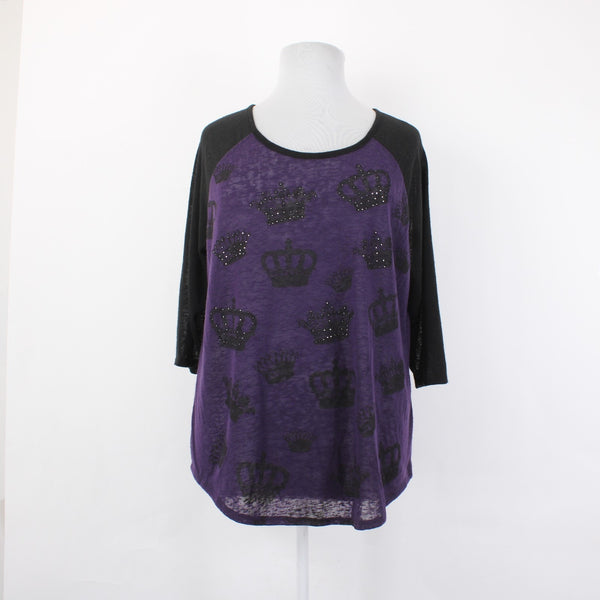 Lane Bryant Top NEW $45 Sz 18/20 Purple Black Crown Sheer 100% Polyester Top