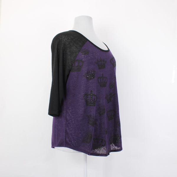 Lane Bryant Top NEW $45 Sz 18/20 Purple Black Crown Sheer 100% Polyester Top