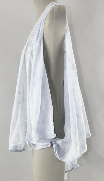 JLo Sz XS Dusty Lt Blue Sheer Embroidered Hi Lo Open Sleeve Poly Blend Top