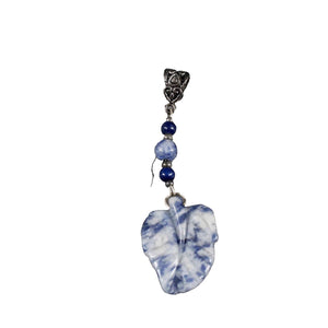 2.5in Dangle Blue Multi Carved Leaf in Stone Sivertone Bail Pendant
