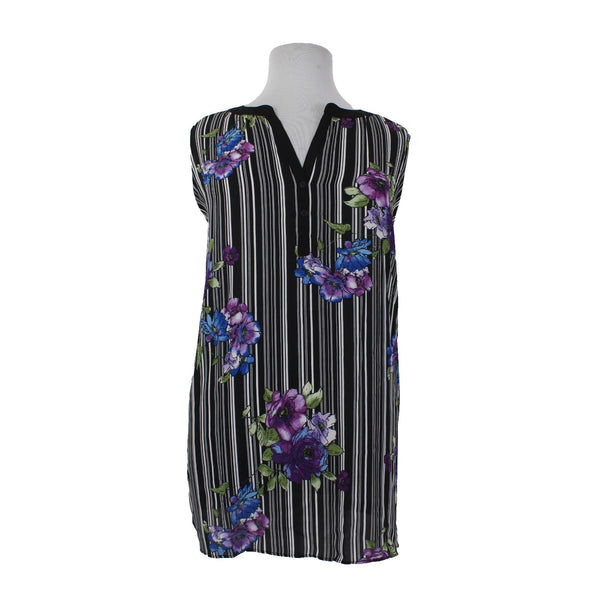 Avenue Top NEW $55 Sz 26/28 4X Black Multi Color Striped Floral 100% Poly Top