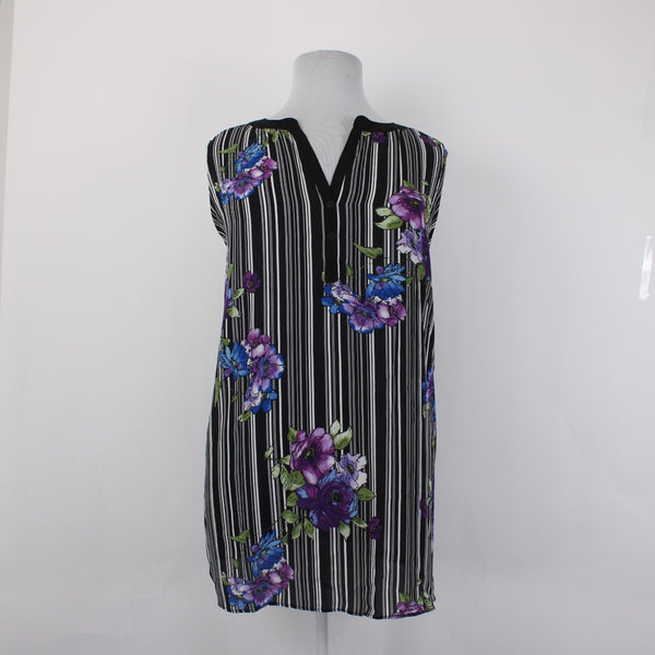 Avenue Top NEW $55 Sz 26/28 4X Black Multi Color Striped Floral 100% Poly Top
