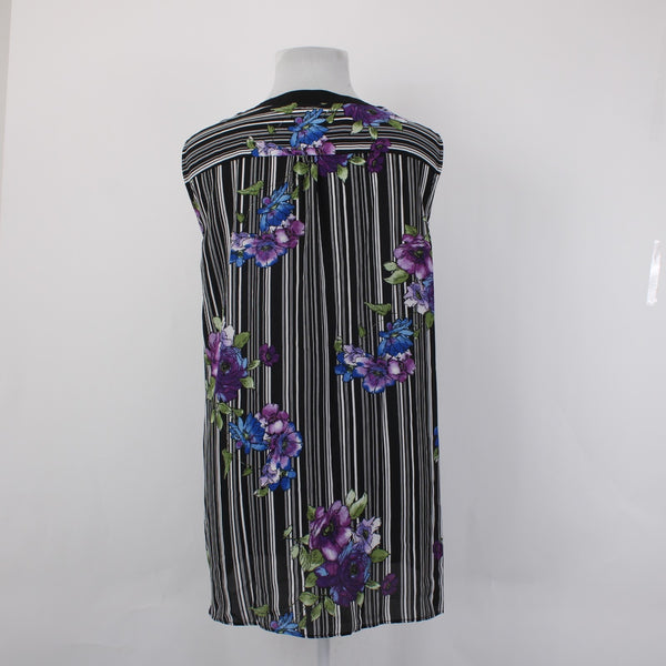 Avenue Top NEW $55 Sz 26/28 4X Black Multi Color Striped Floral 100% Poly Top