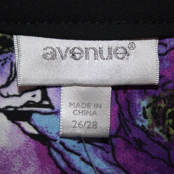 Avenue Top NEW $55 Sz 26/28 4X Black Multi Color Striped Floral 100% Poly Top