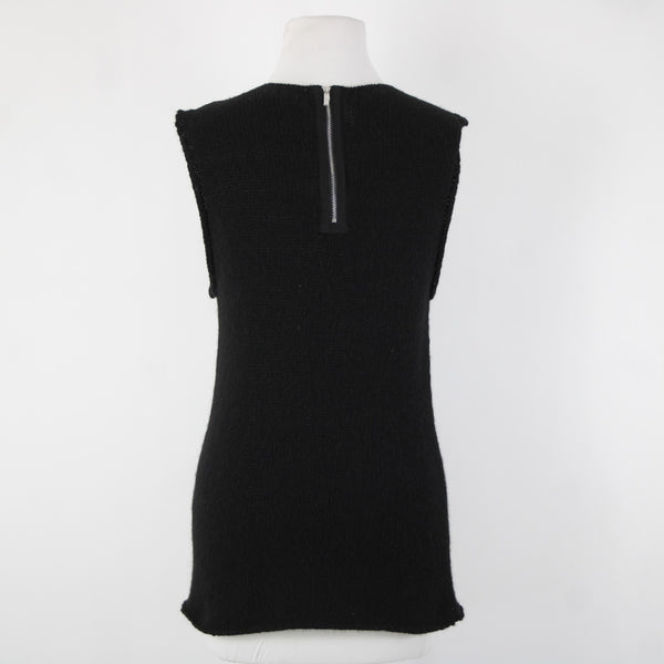 Tory Burch Sz M Black Sleeveless Open Knit Rhinestones Wool Alpaca Polyamide Top