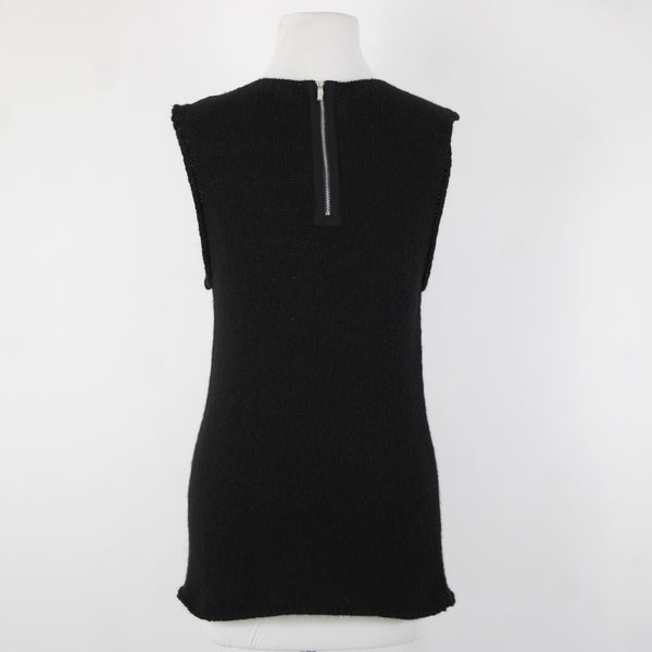 Tory Burch Sz M Black Sleeveless Open Knit Rhinestones Wool Alpaca Polyamide Top