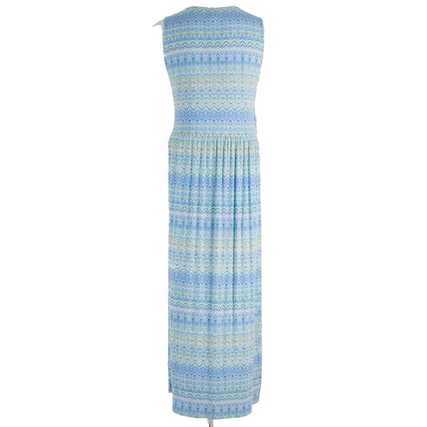 J Jill Sz M Aqua Multi Crossover Chest Gathered Long Rayon Blend Knit Maxi Dress