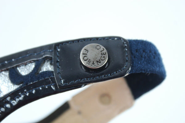 Fiorangelo $303 Sz 38 Navy Blue Open Toe Laser Cut Suede Marbled 4" Heel