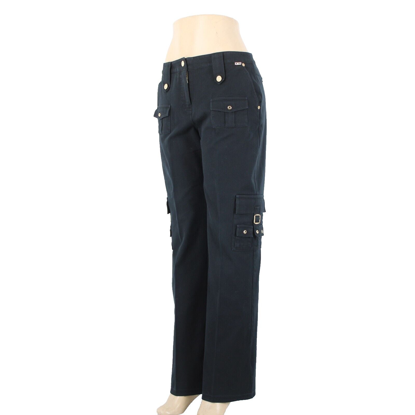 St John Sport Essentials Sz 10 x 33 Dark Navy Gold Cargo Sporty Pockets Pant