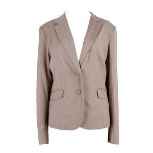New York And Company NEW $75 Sz 14 Brown White Pinstriped Faux Pockets Blazer
