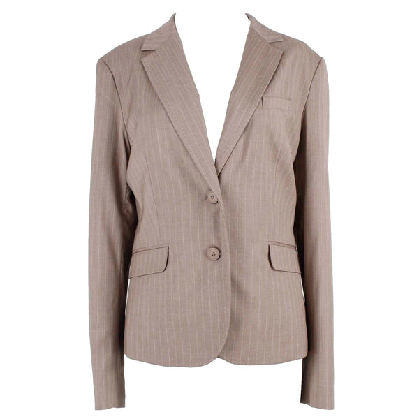 New York And Company NEW $75 Sz 14 Brown White Pinstriped Faux Pockets Blazer
