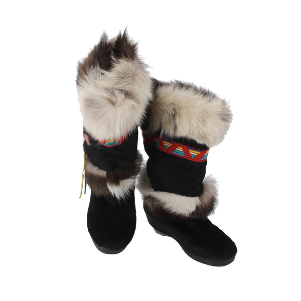 Technica Boots Sz 40 Black Brown Multi Colored Fur Suede Calf High AS IS Boots