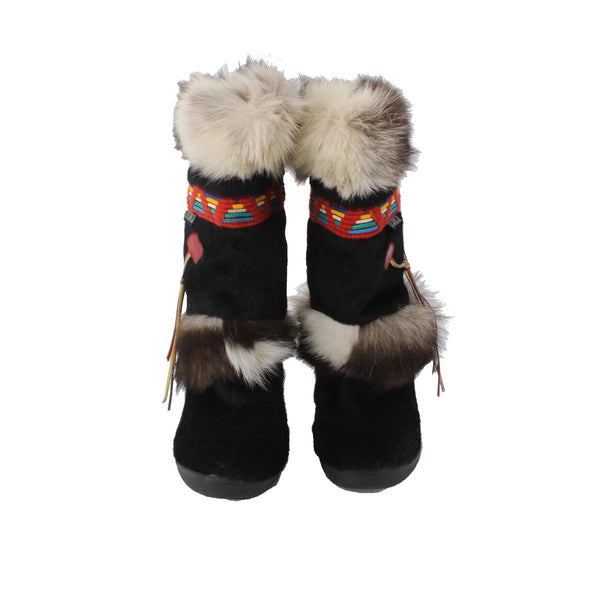 Technica Boots Sz 40 Black Brown Multi Colored Fur Suede Calf High AS IS Boots