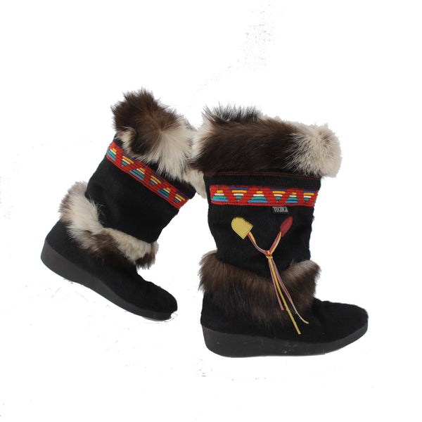 Technica Boots Sz 40 Black Brown Multi Colored Fur Suede Calf High AS IS Boots