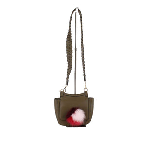 Jules Kae NWT $78 7 X 10 X 3 Olive Multi Vegan Leather Pom Pom Crossbody Purse