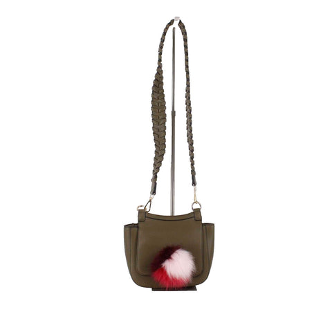 Jules Kae NWT $78 7 X 10 X 3 Olive Multi Vegan Leather Pom Pom Crossbody Purse
