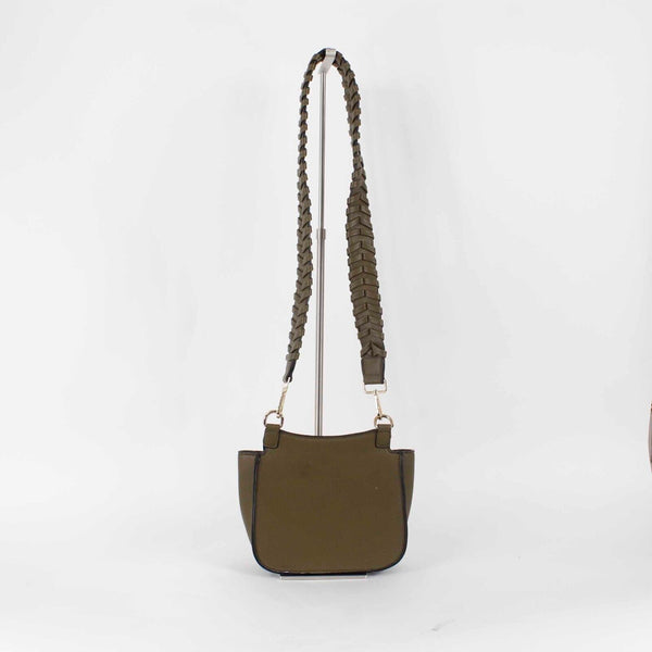 Jules Kae NWT $78 7 X 10 X 3 Olive Multi Vegan Leather Pom Pom Crossbody Purse