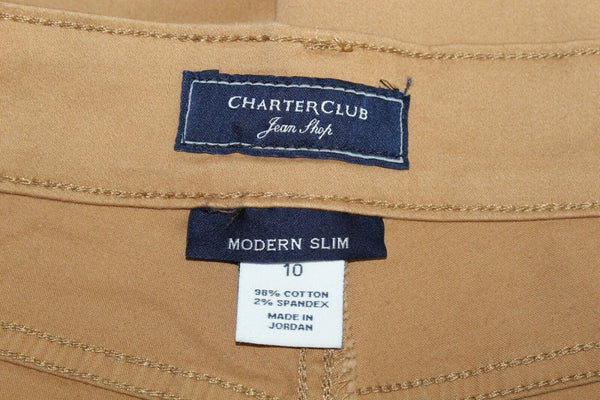 Charter Club NEW $60 Modern Slim Sz 10 x 30 Tan Cotton Blend Pant