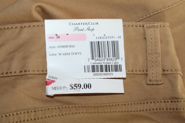 Charter Club NEW $60 Modern Slim Sz 10 x 30 Tan Cotton Blend Pant
