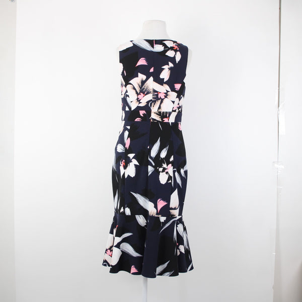 Vince Camuto Sz 6 Navy Pink Multi Color V Neck Floral 100% Polyester Dress