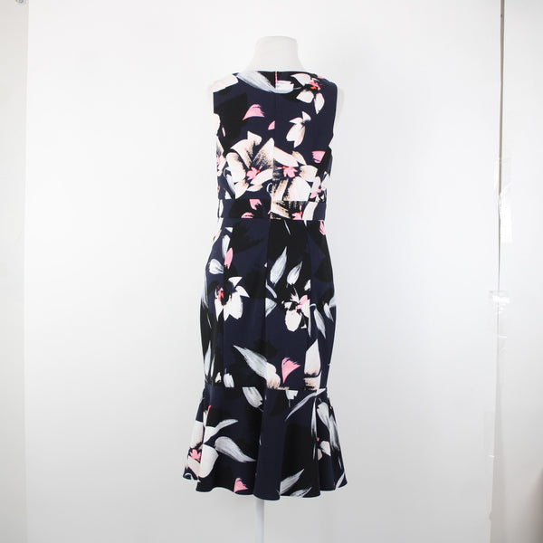 Vince Camuto Sz 6 Navy Pink Multi Color V Neck Floral 100% Polyester Dress