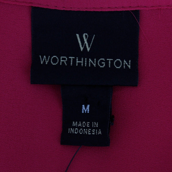 Worthington NEW $29 Sz M Magenta Sheer Hi Lo Button Front Patch Pockets Poly Top