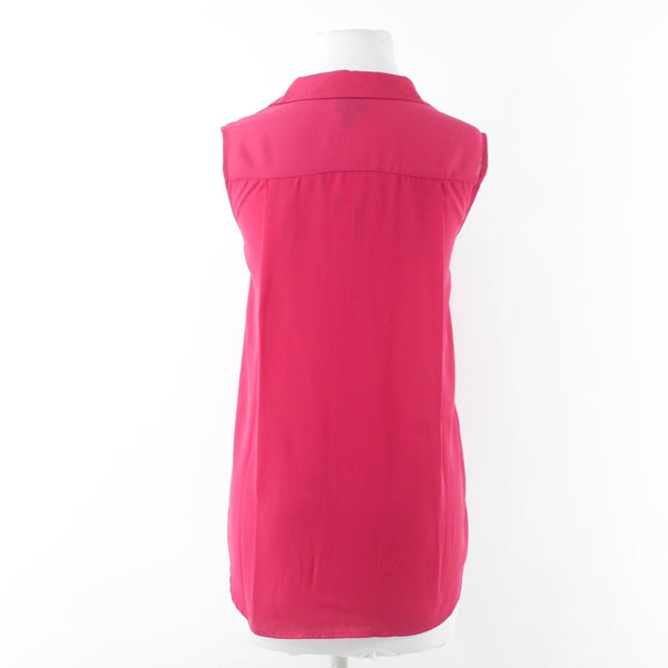 Worthington NEW $29 Sz M Magenta Sheer Hi Lo Button Front Patch Pockets Poly Top