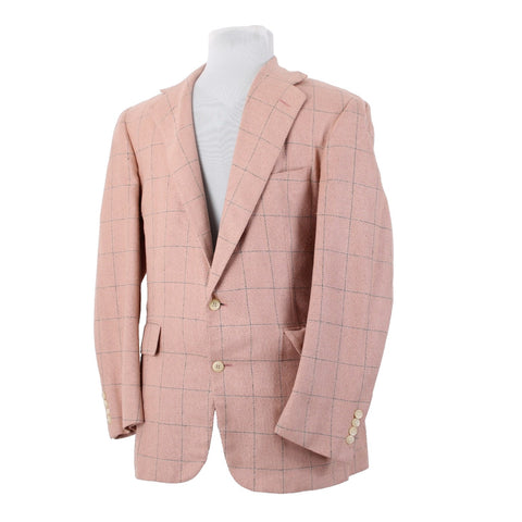 Polo Ralph Lauren Sz 41R Pink Green Windowpane Raw Silk Lined 2 Button Jacket