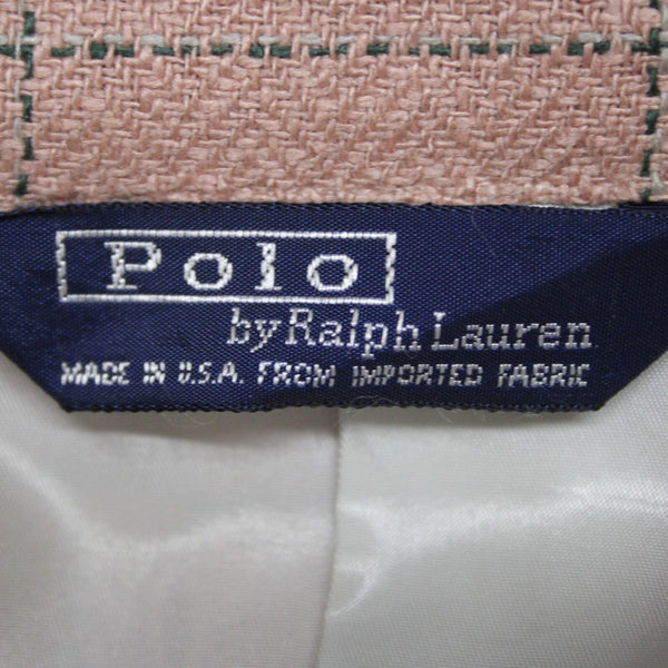 Polo Ralph Lauren Sz 41R Pink Green Windowpane Raw Silk Lined 2 Button Jacket