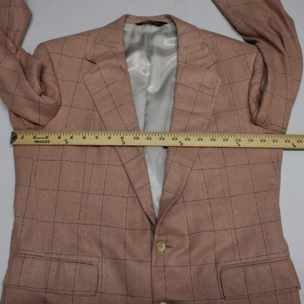 Polo Ralph Lauren Sz 41R Pink Green Windowpane Raw Silk Lined 2 Button Jacket
