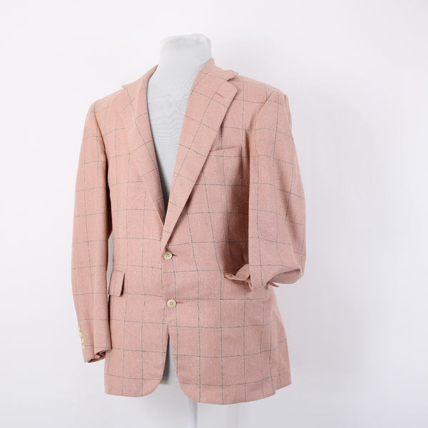Polo Ralph Lauren Sz 41R Pink Green Windowpane Raw Silk Lined 2 Button Jacket