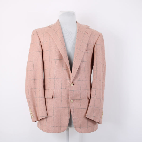 Polo Ralph Lauren Sz 41R Pink Green Windowpane Raw Silk Lined 2 Button Jacket