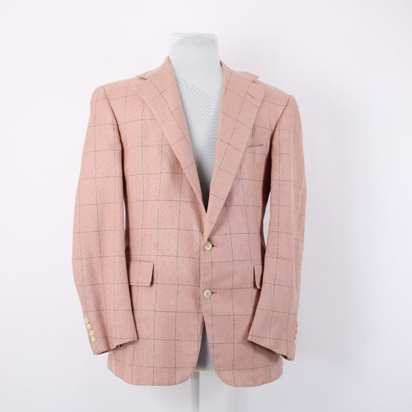 Polo Ralph Lauren Sz 41R Pink Green Windowpane Raw Silk Lined 2 Button Jacket