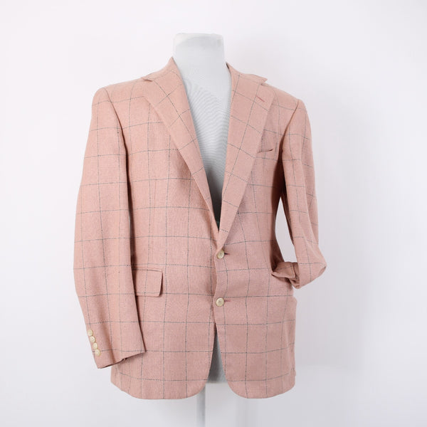 Polo Ralph Lauren Sz 41R Pink Green Windowpane Raw Silk Lined 2 Button Jacket